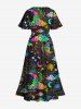 Plus Size Colorful Ombre Moon Star Cloud Galaxy Halo Print Split Pocket A Line Dress -  