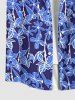 Plus Size Flower Leaf Print Hawaii Button Pocket Shirt For Men -  