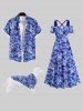 Plus Size Flower Leaf Print Hawaii Button Pocket Shirt For Men -  