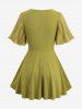 Plus Size Jacquard Ruched Pearl Buckle Surplice Lettuce Hem Ruffles Ribbed Textured Blouse -  