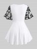 Plus Size Flowers Embroidery Mesh Tassel Lace Trim Crisscross Buckle Panel Top -  