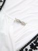 Plus Size Flowers Embroidery Mesh Tassel Lace Trim Crisscross Buckle Panel Top -  
