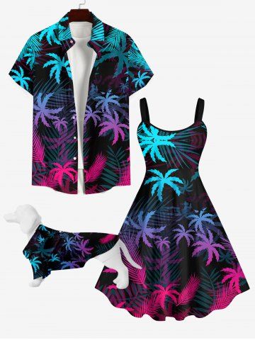 Ombre Coconut Tree Palm Leaf Print Hawaii Dog and Owner Matching Outfits - BLACK