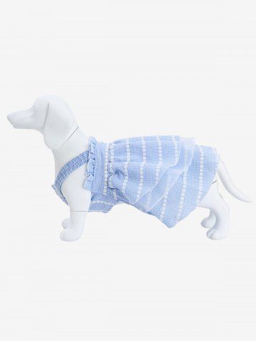 Pet's Daisy Striped Plaid Layered Ruffles Buttons Tank Dress - LIGHT BLUE - XS