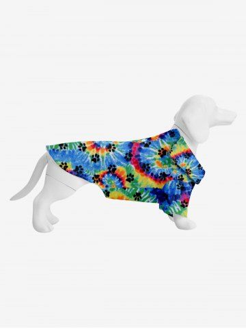 Pet's Turn-down Collar Colorful Spiral Tie Dye Cat Paw Print Hawaii Button Shirt