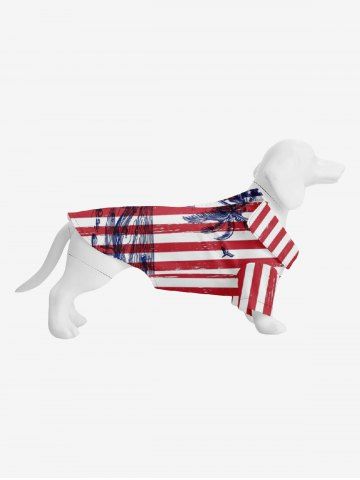 Pet's Turn-down Collar Patriotic American Flag Coconut Tree Sea Print Hawaii Button Shirt - MULTI-A - L