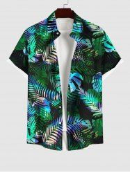 Plus Size Palm Leaf Print Buttons Pocket Hawaii Shirt For Men -  