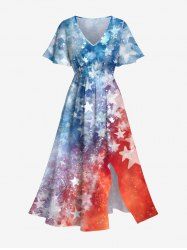 Plus Size Patriotic American Flag Tie Dye Galaxy Print Split Dress -  