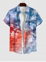 Plus Size Patriotic American Flag Tie Dye Galaxy Print Buttons Pocket Shirt For Men -  
