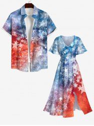 Patriotic American Flag Tie Dye Galaxy Print Plus Size Matching Hawaii Beach Outfit For Couples -  