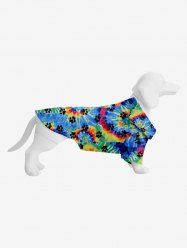 Pet's Turn-down Collar Colorful Spiral Tie Dye Cat Paw Print Hawaii Button Shirt -  