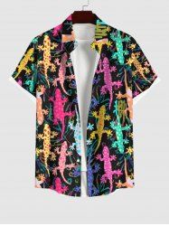 Plus Size Colorful Gecko Spotted Print Hawaii Ombre Button Pocket Shirt For Men -  