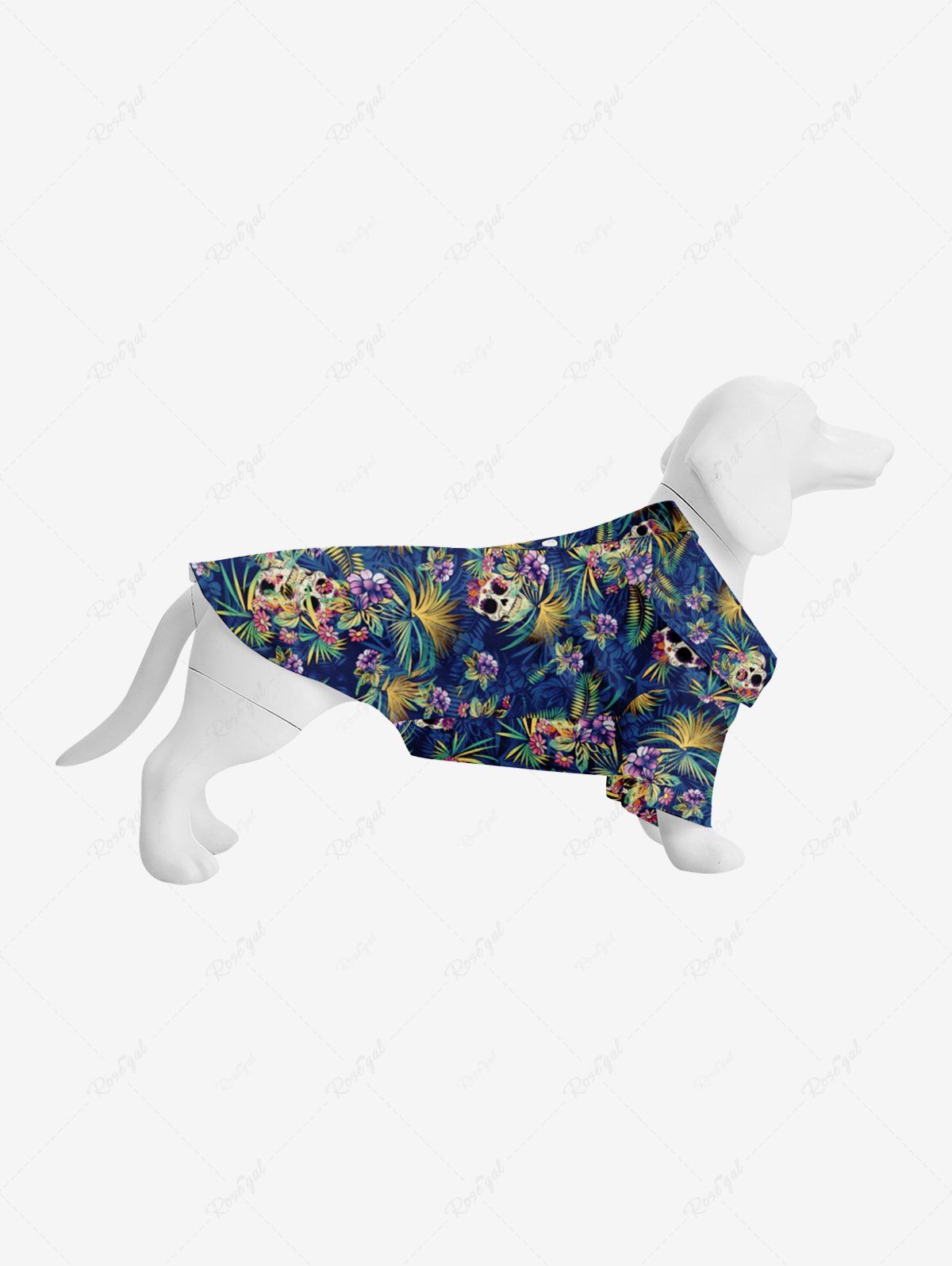 Fancy Pet's Turn-down Collar Skulls Coconut Leaves Floral Print Hawaii Button Shirt  