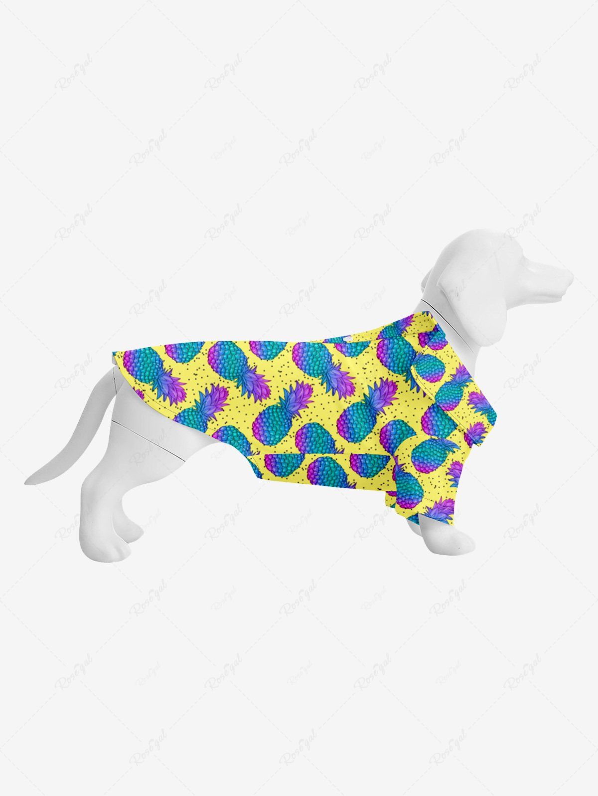 Latest Pet's Turn-down Ombre Pineapple Pin Dot Print Hawaii Button Shirt  
