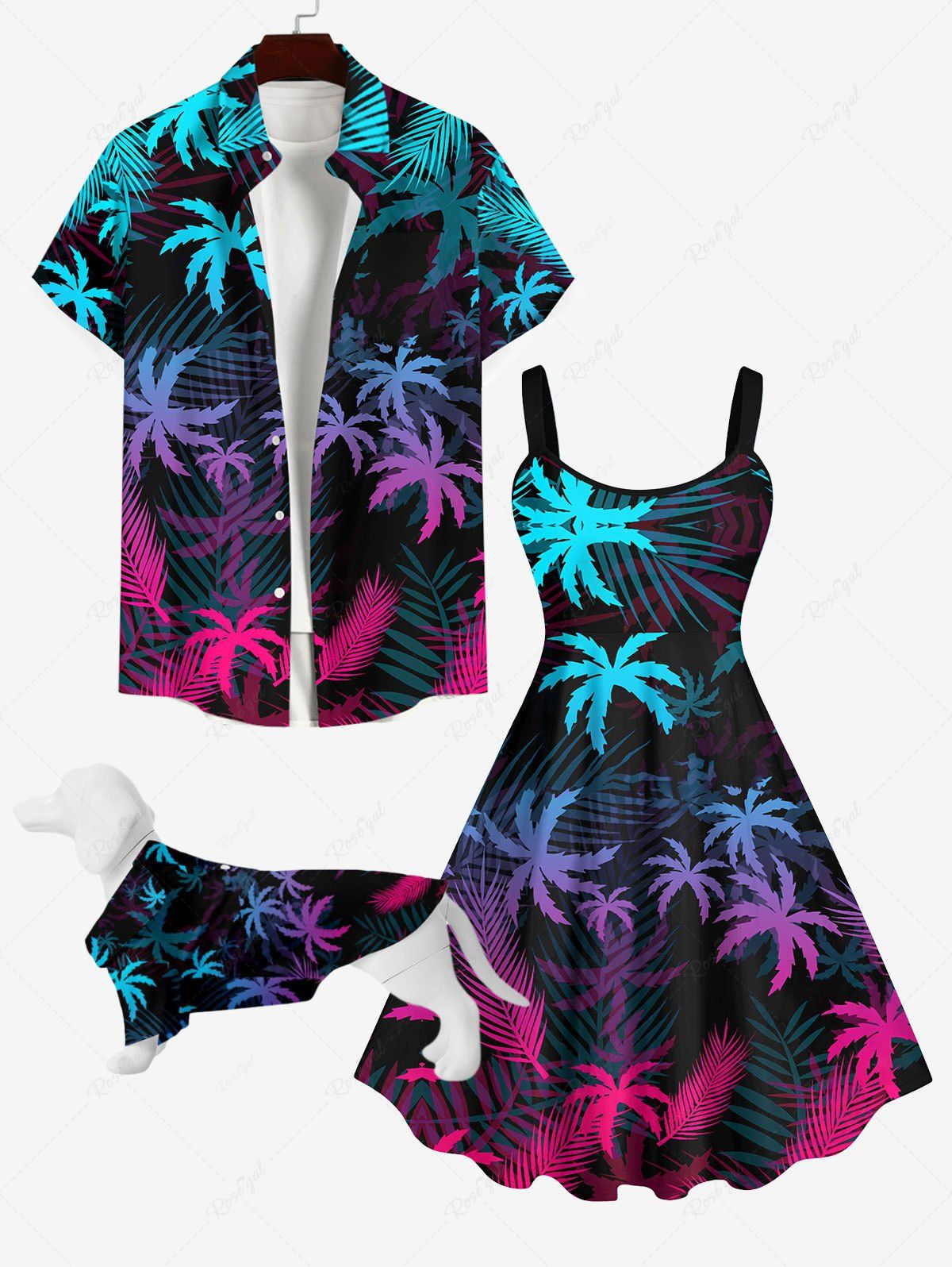New Ombre Coconut Tree Palm Leaf Print Hawaii Dog and Owner Matching Outfits  