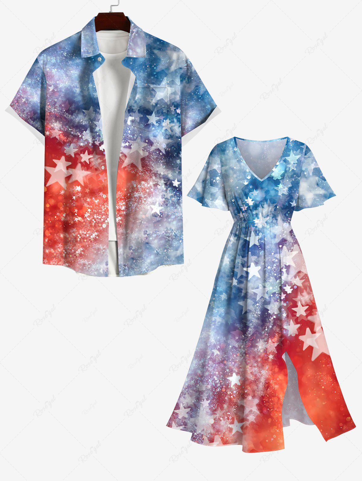 Shop Patriotic American Flag Tie Dye Galaxy Print Plus Size Matching Hawaii Beach Outfit For Couples  