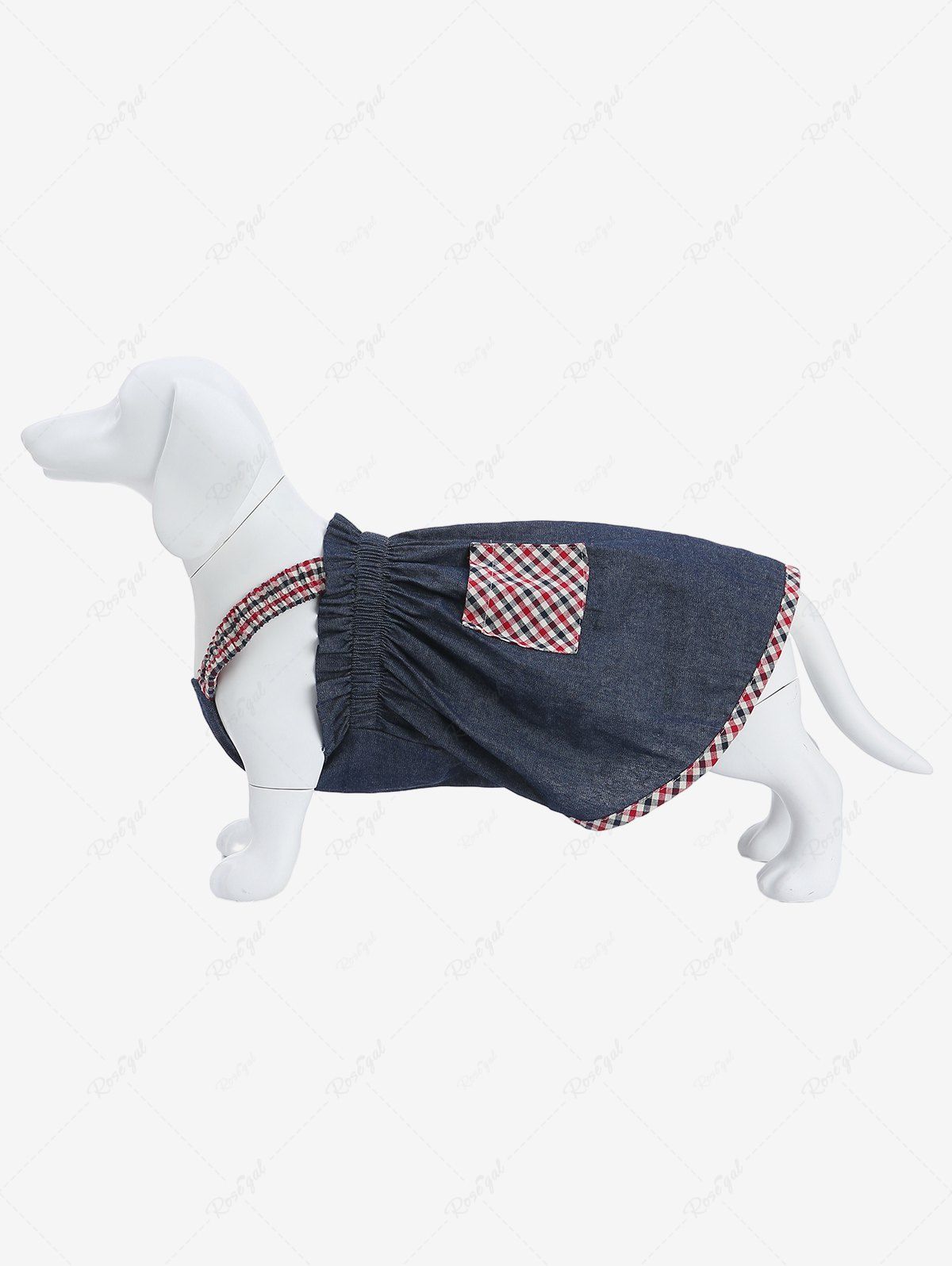 Affordable Pet's Plaid Pocket Elastic Trim Denim Tank Dress  