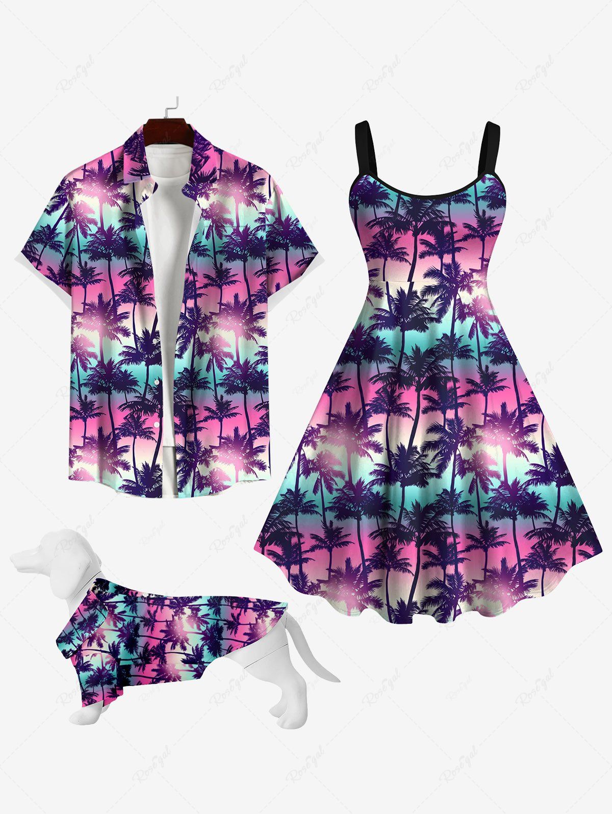 Affordable Coconut Tree Ombre Galaxy Print Hawaii Dog And Owner Matching Outfits  