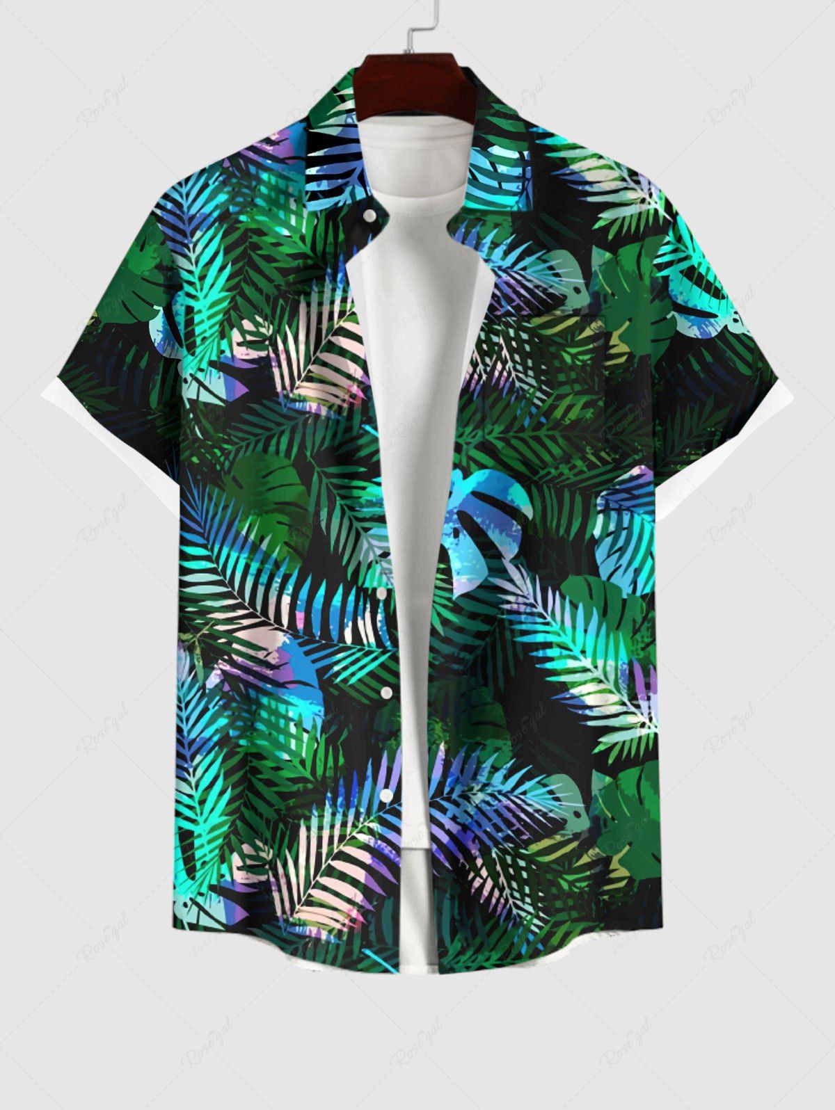 Buy Plus Size Palm Leaf Print Buttons Pocket Hawaii Shirt For Men  