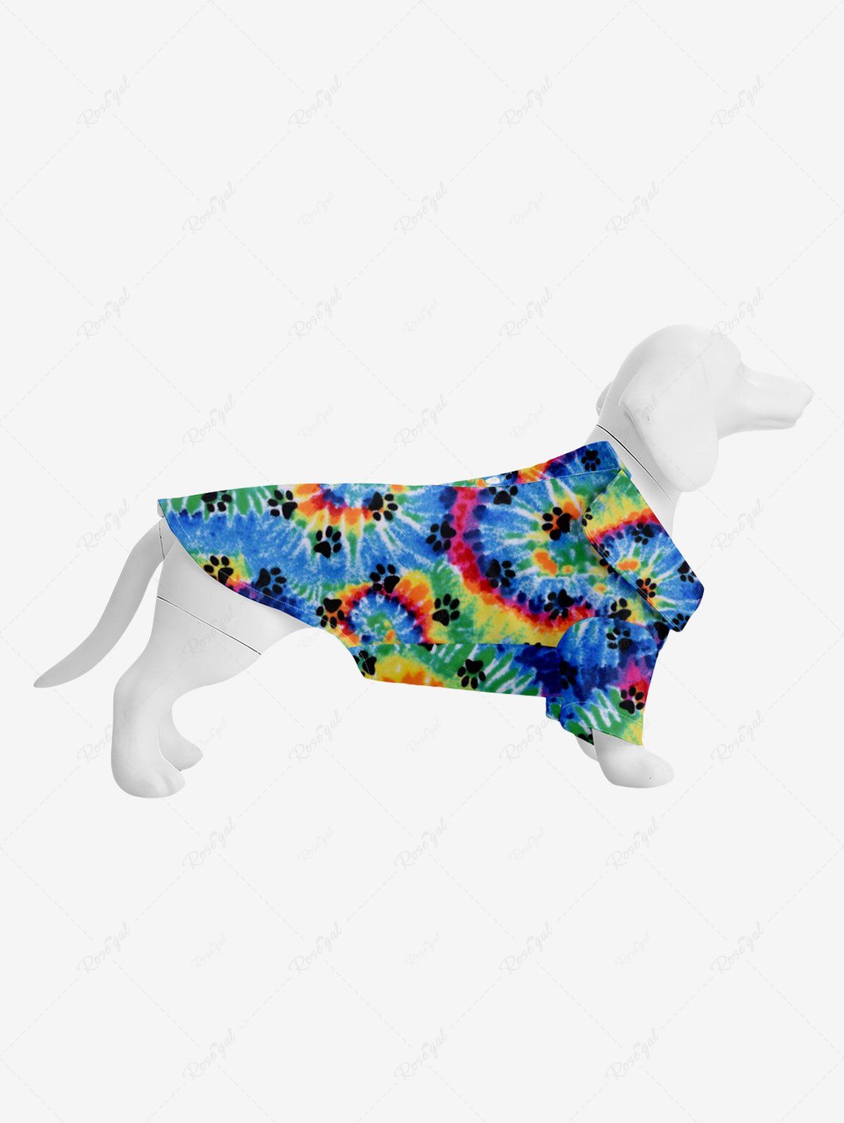 Hot Pet's Turn-down Collar Colorful Spiral Tie Dye Cat Paw Print Hawaii Button Shirt  