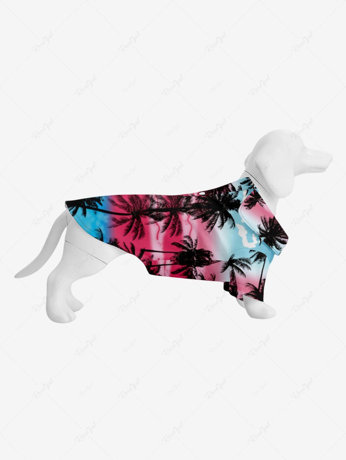 Online Pet's Coconut Tree Birds Ombre Colorblock Print Hawaii Shirt  