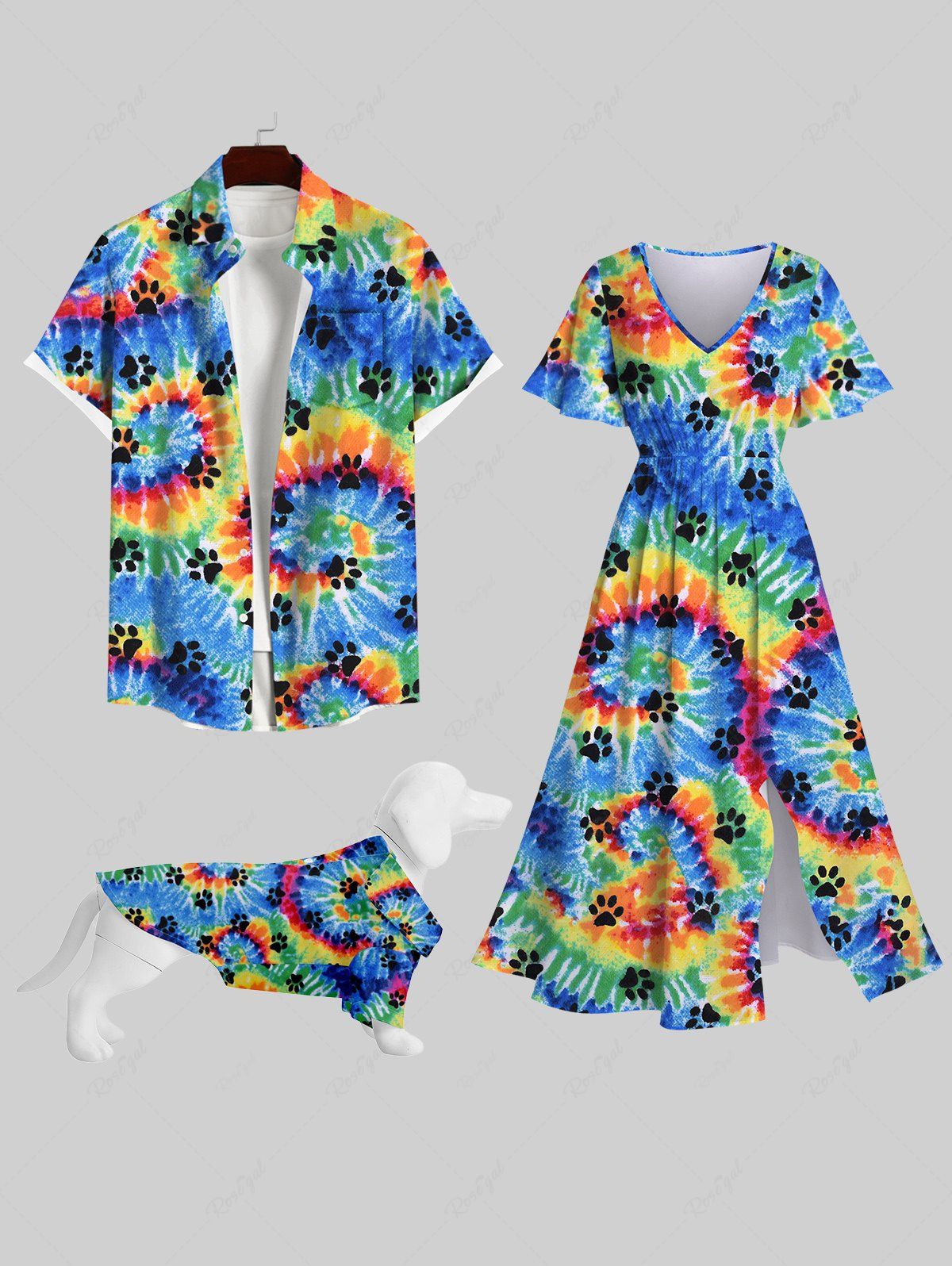 Buy Spiral Watercolor Tie Dye Cat Paw Print Hawaii Dog And Owner Matching Outfits  
