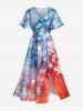 Patriotic American Flag Tie Dye Galaxy Print Plus Size Matching Hawaii Beach Outfit For Couples -  
