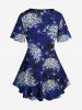 Ensemble de T-shirt Croisé Papillon et Pissenlit Imprimés en Treillis de Grande Taille - Bleu 