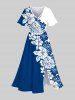 Hibiscus Flower Palm Leaf Two Tone Colorblock Print Plus Size Matching Hawaii Beach Outfit For Couples -  