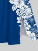 Transparent pour Plage Deux-Tons à Imprimé Feuilles D'Hibiscus et Fleurs Grande-Taille - Bleu 