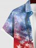 Chemise Drapeau Américain Galaxie Imprimée Teintée Grande Taille avec Poche - Multi-A 3XL