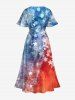 Plus Size Patriotic American Flag Tie Dye Galaxy Print Split Dress -  