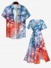 Plus Size Patriotic American Flag Tie Dye Galaxy Print Split Dress -  