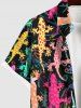 Plus Size Colorful Gecko Spotted Print Hawaii Ombre Button Pocket Shirt For Men -  