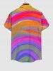 Plus Size Coconut Tree Ombre Sky Colorblock Rainbow Print Hawaii Button Pocket Shirt For Men -  