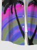 Plus Size Coconut Tree Ombre Sky Colorblock Rainbow Print Hawaii Button Pocket Shirt For Men -  