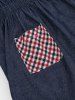 Pet's Plaid Pocket Elastic Trim Denim Tank Dress -  