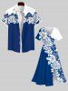 Plus Size Hibiscus Flower Palm Leaf Two Tone Colorblock Print Hawaii Split Dress -  