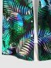 Plus Size Palm Leaf Print Buttons Pocket Hawaii Shirt For Men -  