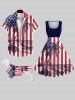 Pet's Turn-down Collar Patriotic American Flag Coconut Tree Sea Print Hawaii Button Shirt -  