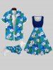 Pet's Turn-down Collar Coconut Leaves Floral Print Hawaii Button Shirt -  