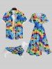 Pet's Turn-down Collar Colorful Spiral Tie Dye Cat Paw Print Hawaii Button Shirt -  