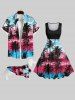 Pet's Coconut Tree Birds Ombre Colorblock Print Hawaii Shirt -  