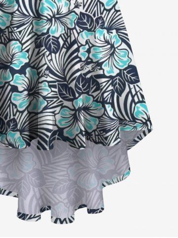 Plus Size Striped Flower Print Hawaii High Low Asymmetric A Line Cami Dress