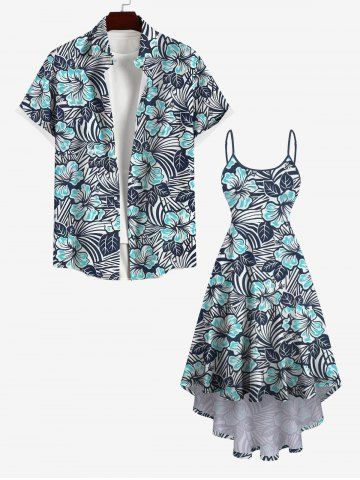 Plus Size Striped Flower Print Hawaii High Low Asymmetric A Line Cami Dress