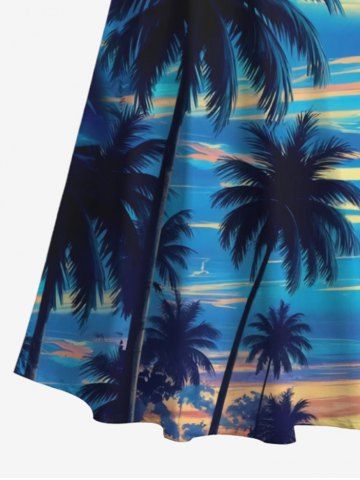 Plus Size Cold Shoulder Coconut Tree Ombre Sky Print Hawaii Crisscross A Line Dress