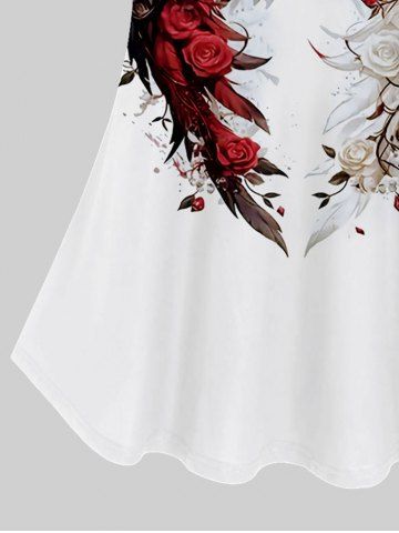 Plus Size Cold Shoulder Rose Flower Feather Wings Heart Print Cami T-shirt