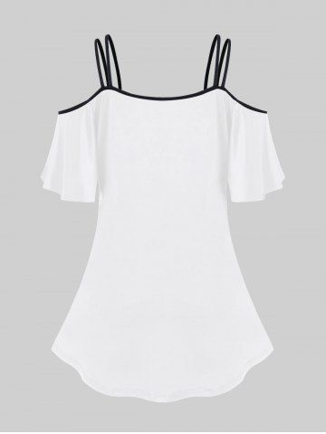 Plus Size Cold Shoulder Rose Flower Feather Wings Heart Print Cami T-shirt