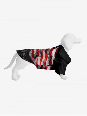 Pet's Turn-down Collar Fire Flame Patriotic American Flag Print Button Shirt - BLACK - 2XL