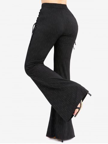 Plus Size Glitter Line Insert Lace Up Ribbed Pull On Flare Pants